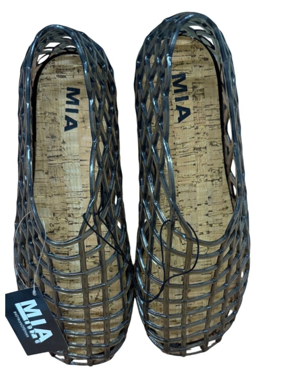 MIA Darleene Slip-On Woven Jelly Flats 8M Gray Smoke Cork Insole lattice upper